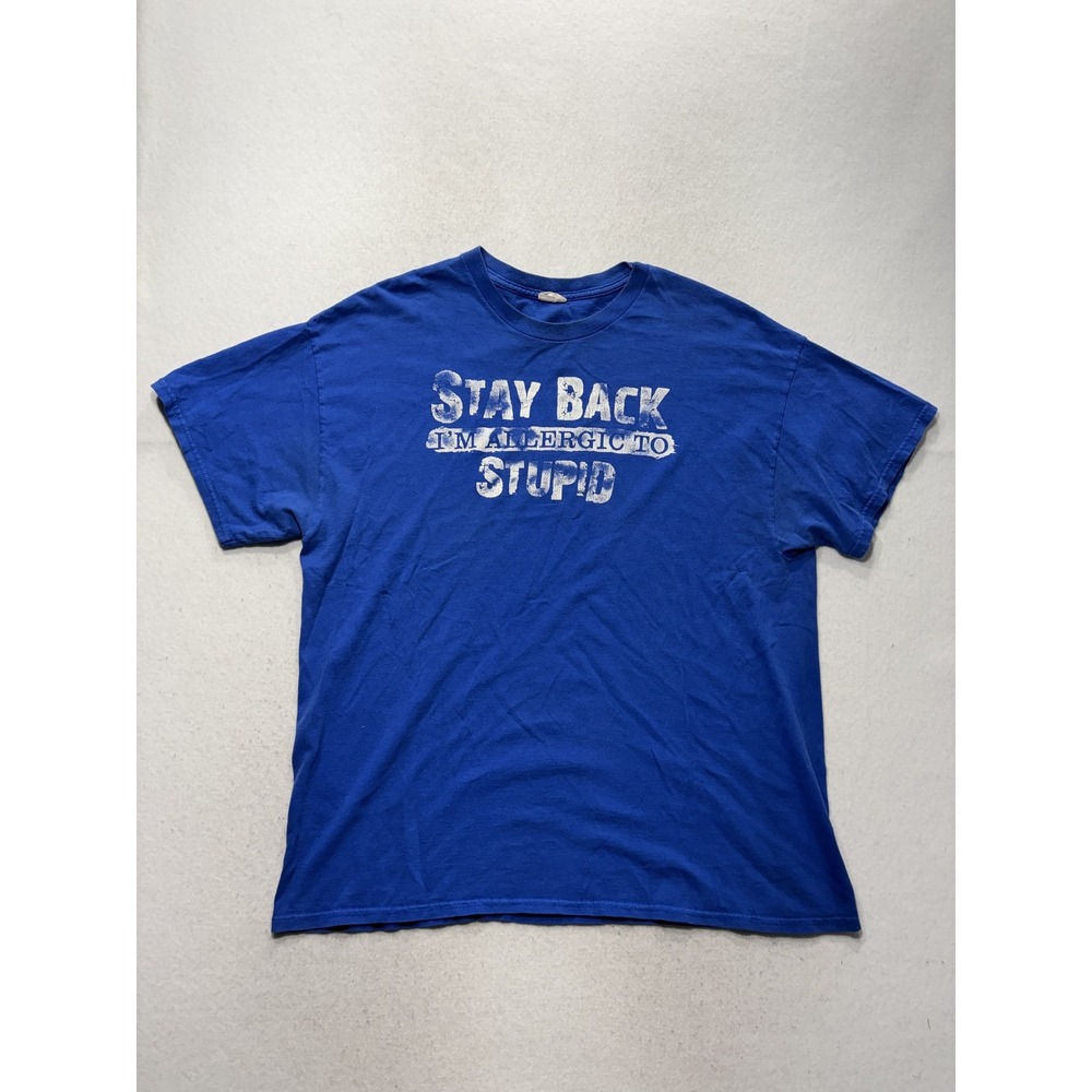 Gildan Shirt Mens XL Blue Stay Back Allergic To Stupid Graphic Tee Funny Humor